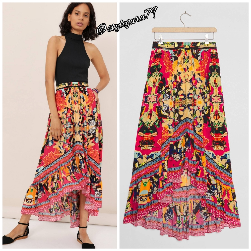 NWT, Anthropologie, Christia High-Low Printed Maxi Skirt